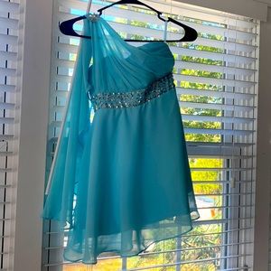 A beautiful baby blue homecoming or formal dress